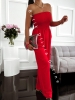 Roter Sommer-Jumpsuit mit weitem Bein und trägerlosem Korsett-Oberteil