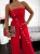 Roter Sommer-Jumpsuit mit weitem Bein und trägerlosem Korsett-Oberteil