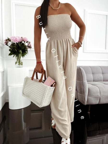 Damen-Jumpsuit mit langer Hose BAGGI – Beige