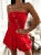 Roter kurzer Musselin-Jumpsuit mit Korsagen-Oberteil und Skort mit Volants