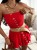 Roter kurzer Musselin-Jumpsuit mit Korsagen-Oberteil und Skort mit Volants