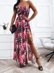 Maxikleid mit Schlitzen MAYA mit Blumenmuster - Schwarz