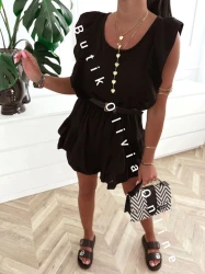Musselin-Jumpsuit mit Volants und Shorts LELI - schwarz