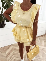 Musselin-Jumpsuit mit Volants und Shorts LELI - zitronengelb