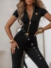 Czarne legginsy push up z wysokim stanem z marszczeniem i złotym zamkiem z tyłu oraz logo producenta Loox Fashion na przodzie