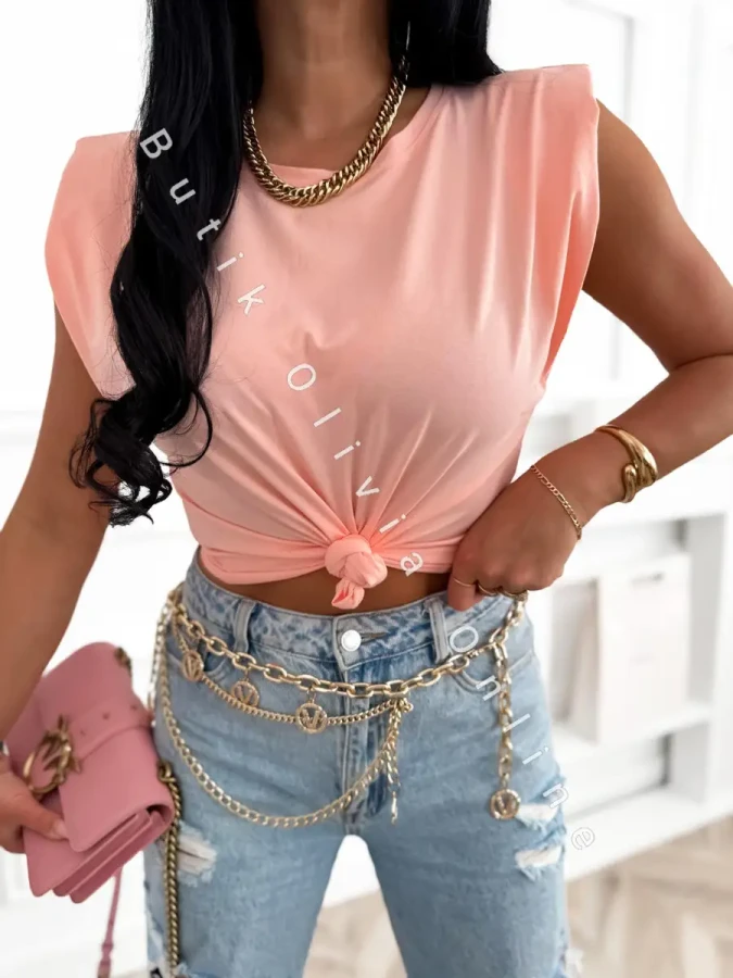 Damen Muscle Tee mit Schulterpolstern in Puderrosa