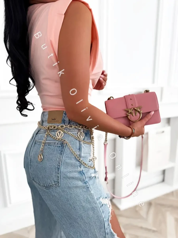 Damen Muscle Tee mit Schulterpolstern in Puderrosa