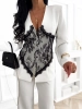 Damen Hosenanzug Weiß Zweiteiler Blazer mit schwarzer Spitze und Hose