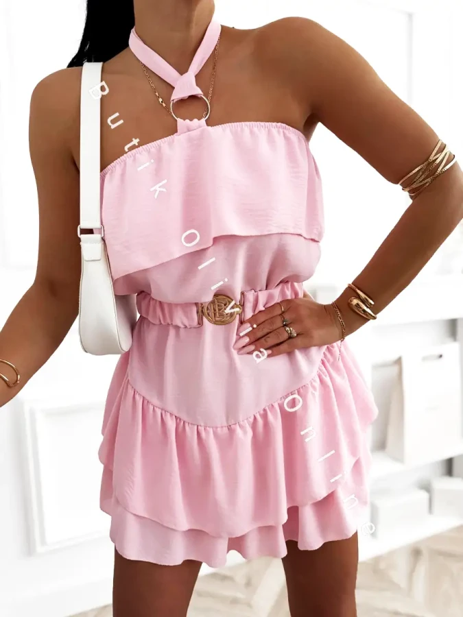 Hellrosa trägerloser Carmen-Jumpsuit mit Gürtel
