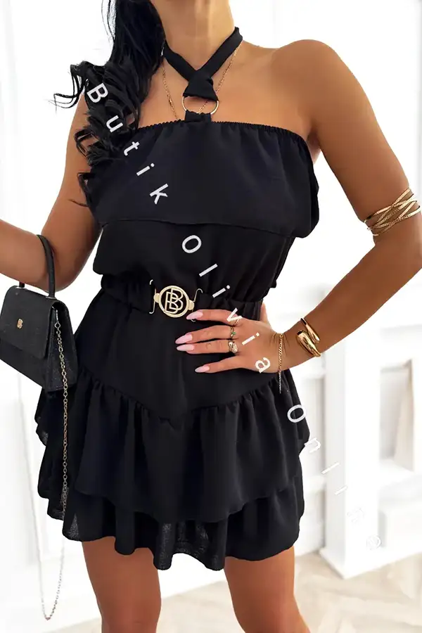 Schwarzer trägerloser Carmen-Jumpsuit mit Gürtel