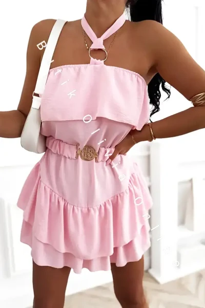 Hellrosa trägerloser Carmen-Jumpsuit mit Gürtel