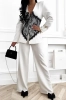 Damen Hosenanzug Weiß Zweiteiler Blazer mit schwarzer Spitze und Hose