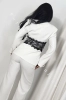 Damen Hosenanzug Weiß Zweiteiler Blazer mit schwarzer Spitze und Hose