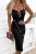 Schwarzes geripptes Midi-Trägerkleid mit schmalen Trägern