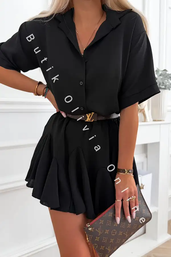 Schwarzes Sommer-Set – lockeres Hemd mit Kurzarm und Skort