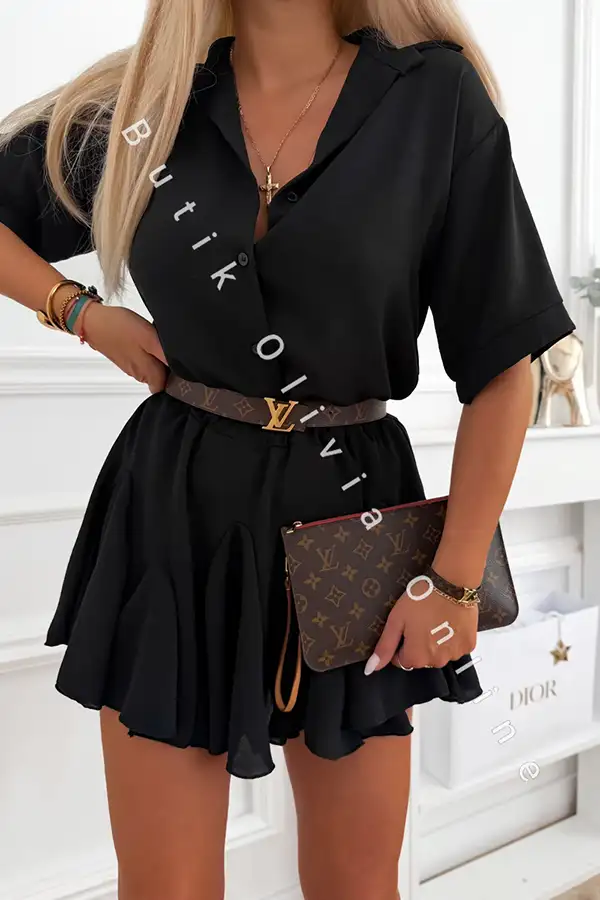 Schwarzes Sommer-Set – lockeres Hemd mit Kurzarm und Skort