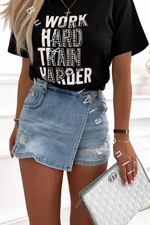 Blauer Denim-Skort – Jeans-Rock-Shorts mit asymmetrischer Überlappung
