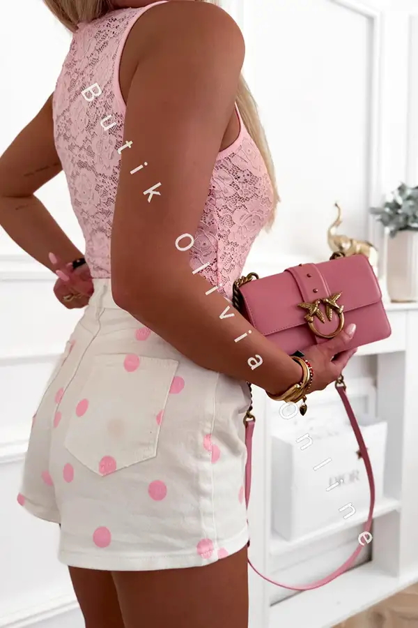 Ärmelloser rosa Spitzenbody mit „CITY OF 10 ANGELS“-Schriftzug