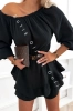 Schwarzer Musselin-Playsuit im Skort-Look mit Langarm