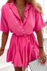 różowy letni komplet koszula oversize na krótki rękaw i spódnico-spodenki z falbankamiRosa Sommer-Set – lockeres Oversize-Hemd mit Kurzarm und Skort mit Volants