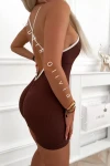 Gerippter kurzer Jumpsuit OUT OF BACK mit Push-up – Braun
