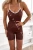 Brauner gerippter kurzer Jumpsuit mit Push-up-Effekt