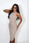 Dekatiertes Rippstrick-Midi-Kleid LOOX mit Trägern – Beige