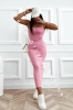 Rosafarbenes geripptes Midi-Kleid mit schmalen Trägern