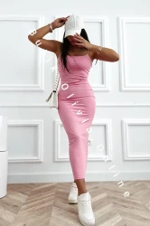 Geripptes Midi-Kleid IVO mit schmalen Trägern – Rosa