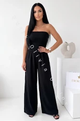 Musselin-Jumpsuit LOGGI mit langer Hose – Schwarz