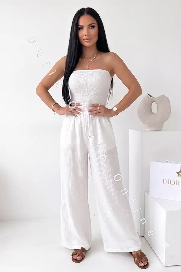 Weißer Musselin-Jumpsuit mit langer Hose