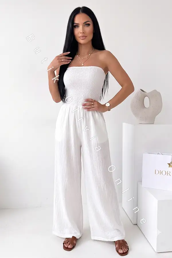 Weißer Musselin-Jumpsuit mit langer Hose