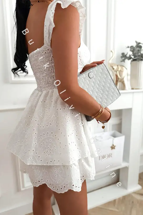Weißes Mini-Ajour-Kleid mit Korsagen-Oberteil und Trägern