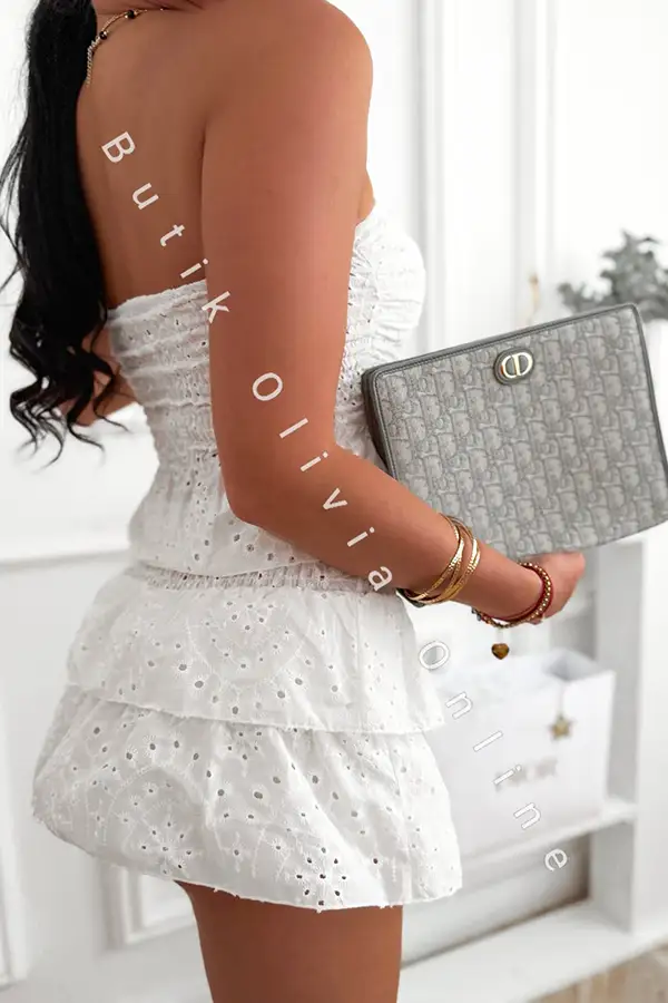 Weißes Sommer-Ajour-Set: Top und Skort