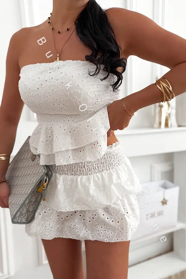 Weißes Sommer-Ajour-Set: Top und Skort