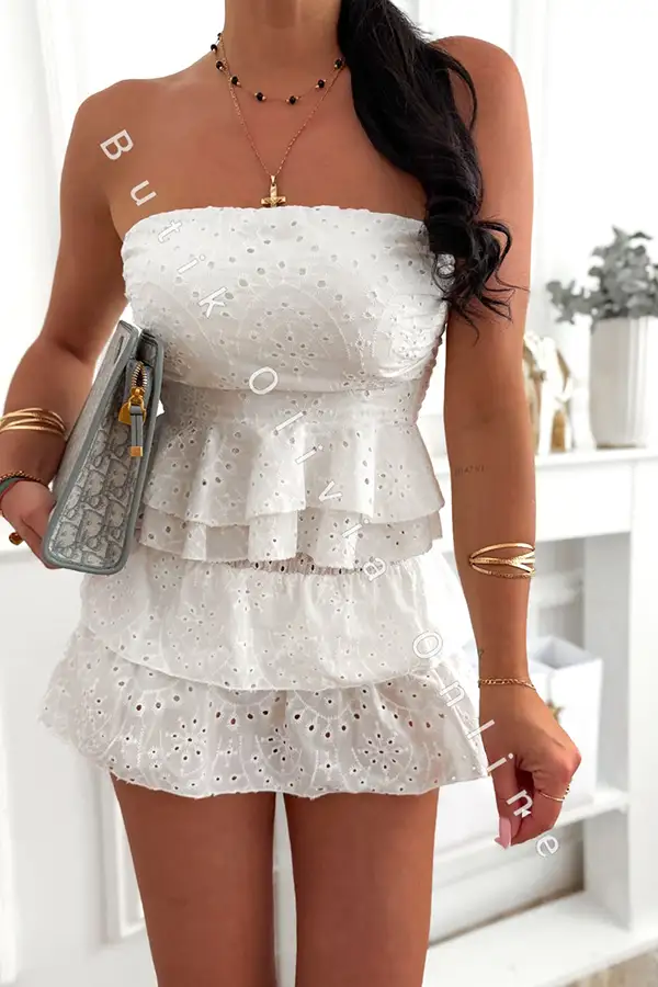 Weißes Sommer-Ajour-Set: Top und Skort