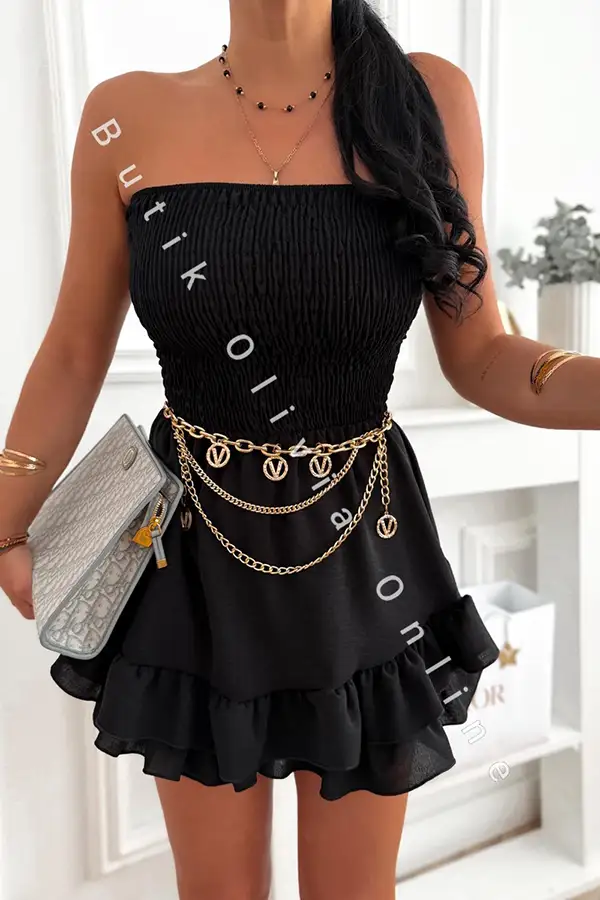Kurzer schwarzer Korsagen-Sommer-Jumpsuit im Skort-Design