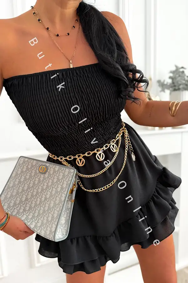 Kurzer schwarzer Korsagen-Sommer-Jumpsuit im Skort-Design