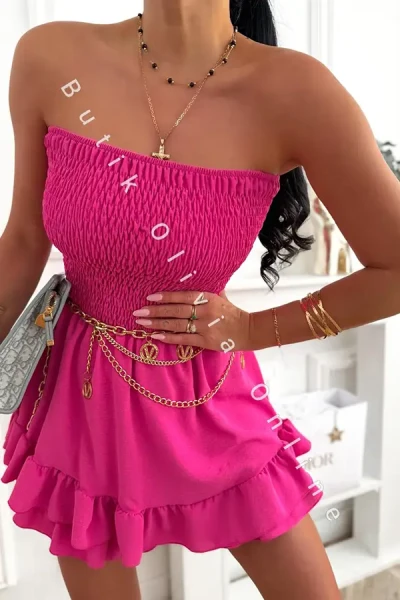 Kurzer fuchsiafarbener Korsagen-Sommer-Jumpsuit im Skort-Design fuchsia