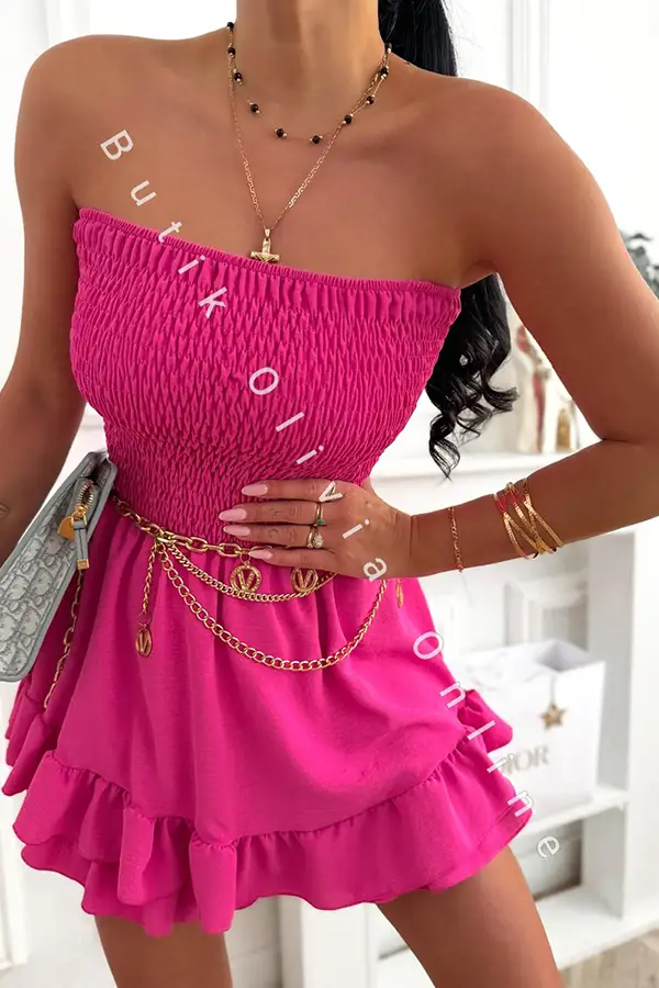 Kurzer fuchsiafarbener Korsagen-Sommer-Jumpsuit im Skort-Design fuchsia