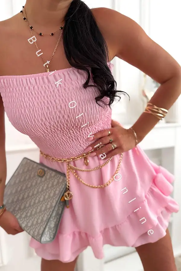 Kurzer trägerloser Korsagen-Sommer-Jumpsuit im Skort-Design Rosa