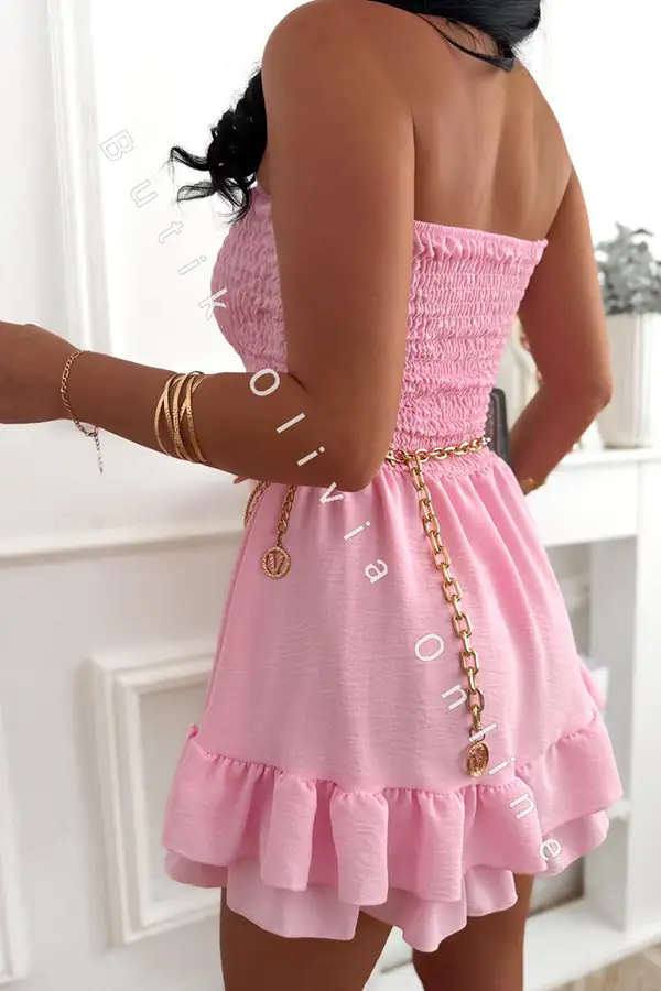 Kurzer trägerloser Korsagen-Sommer-Jumpsuit im Skort-Design Rosa