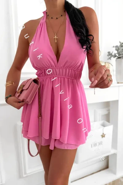 Neckholder-Playsuit mit tiefem Ausschnitt und rückenfreiem Design Rosa