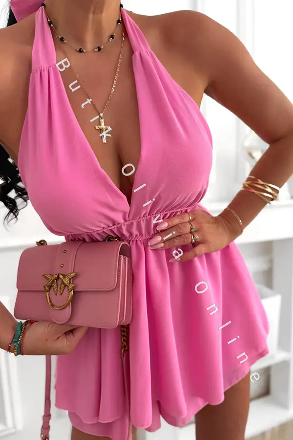 Neckholder-Playsuit mit tiefem Ausschnitt und rückenfreiem Design Rosa