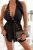 Schwarzer Neckholder-Playsuit mit tiefem Ausschnitt und rückenfreiem Design