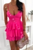 Neonpinker Playsuit im Kleid-Look mit Spaghettiträgern und V-Ausschnitt