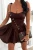 Schokoladenbraunes Minikleid mit Trägern und Korsagen-Oberteil