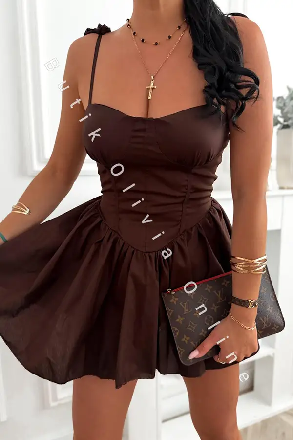 Schokoladenbraunes Minikleid mit Trägern und Korsagen-Oberteil