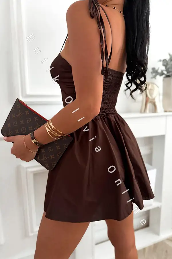 Schokoladenbraunes Minikleid mit Trägern und Korsagen-Oberteil