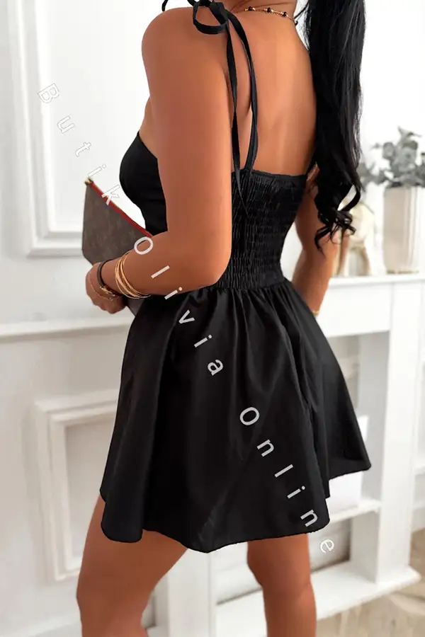 Schwarzes Minikleid mit Trägern und Korsagen-Oberteil